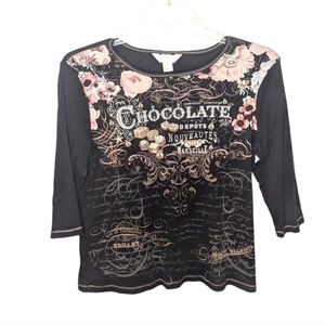 C&B petite Y2K chocolate factory floral quarter sleeve womans shirt petite Large